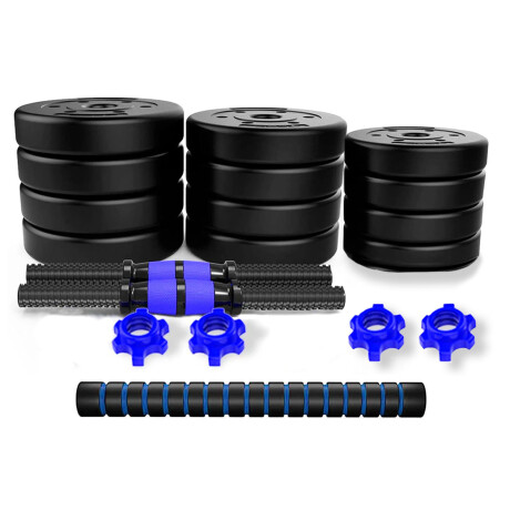 Kit Entrenamiento 20kg 3en1 Mancuernas y Barra + Pesas Disco Azul