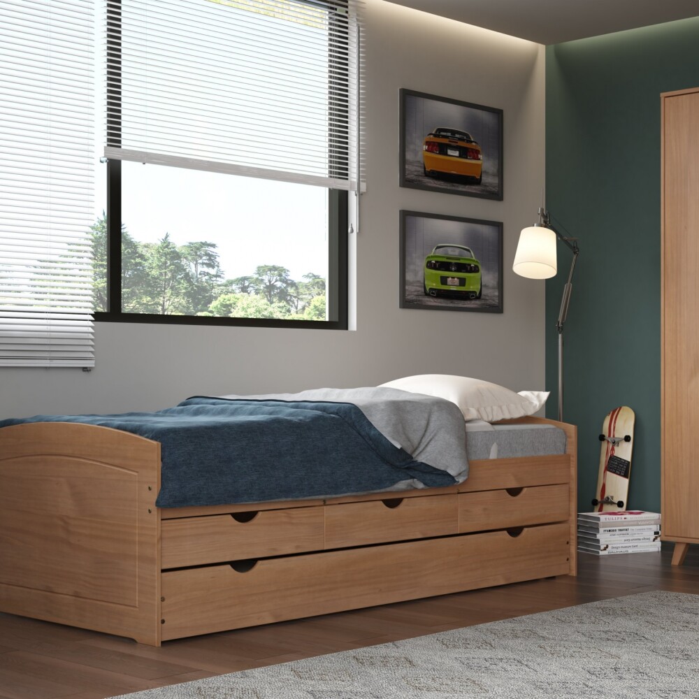 Cama Marinera 1 Plaza Madera Maciza Con Cajones - Ulli Marron
