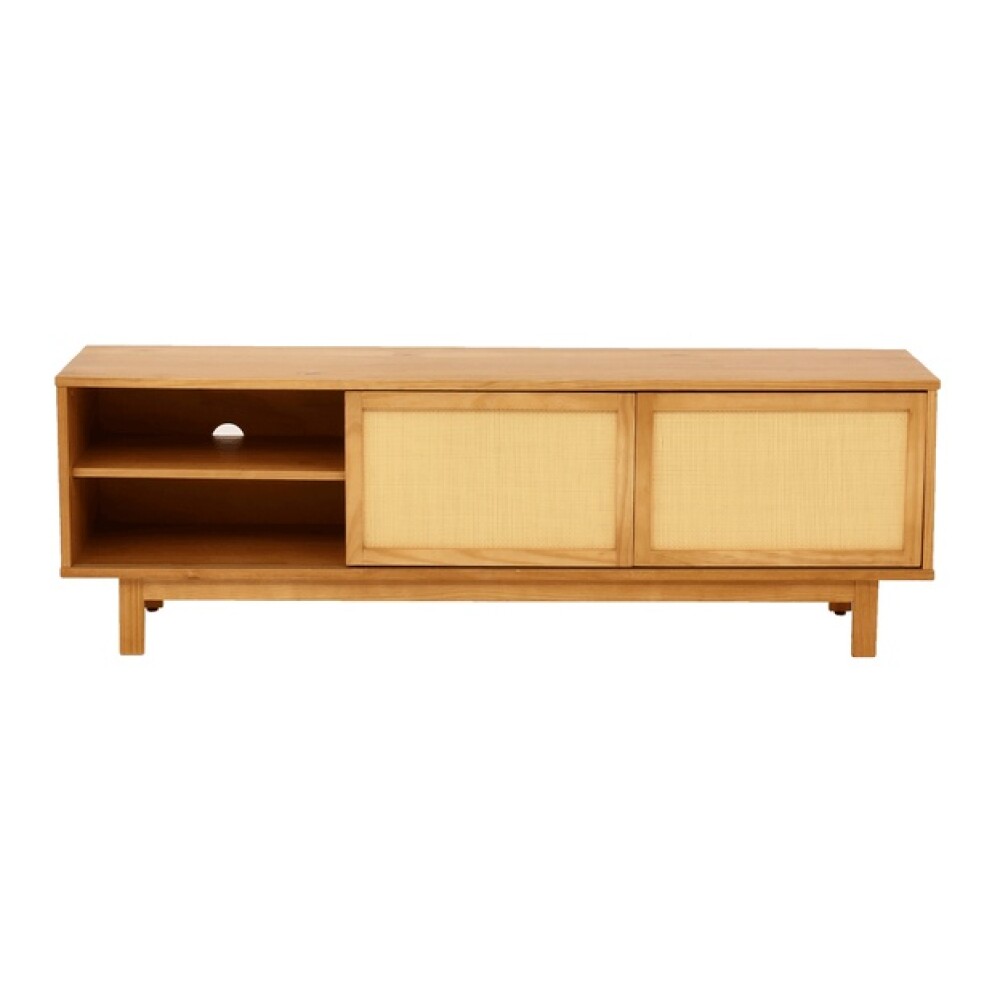 RACK PARA TV MADERA MACIZA CON 2 PUERTAS DE RATÁN Y ESTANTES RACK PARA TV MADERA MACIZA CON 2 PUERTAS DE RATÁN Y ESTANTES