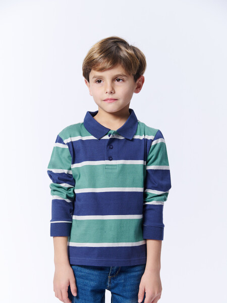 REMERA Manga larga POLO RAYAS Verde Y Azul