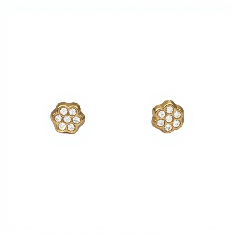 Caravanas Flor Zirconias de oro - Oro bajo -Zirconia - CA8173 conpiedra