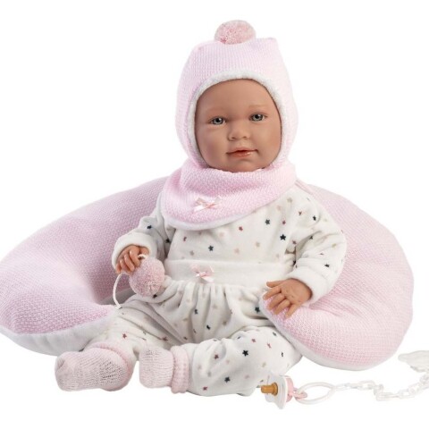 Muñeca Mimi Llorens 42cm con Almohada de Luna Rosa y Chupete Diseño Luna Rosa
