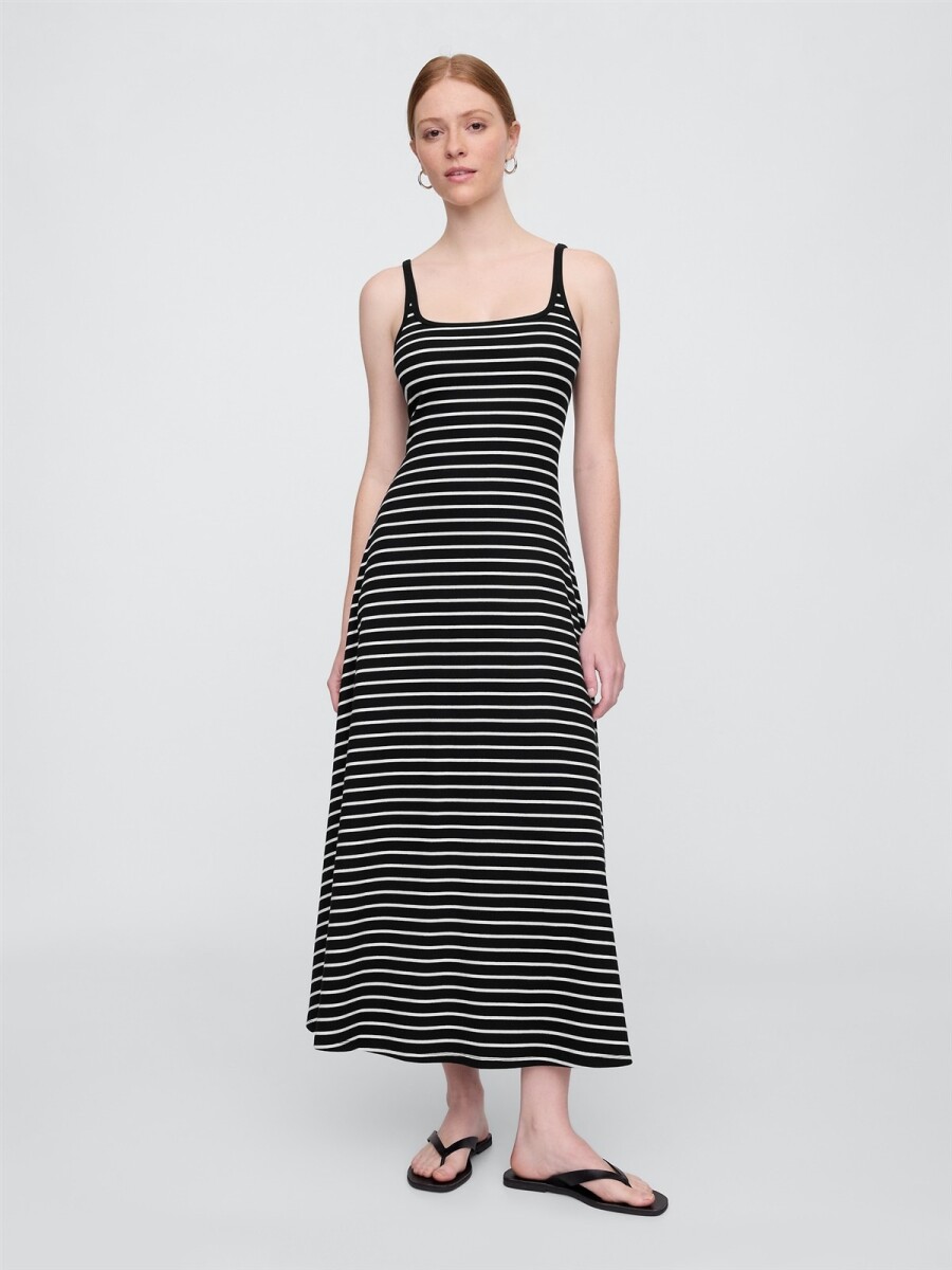 Vestido Mini Rib Mujer - Black White Stripe 