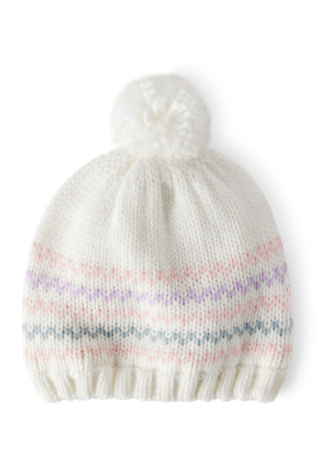 Gorro tejido blanco, con pompón Sin color