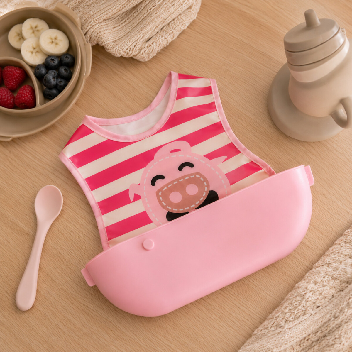 Set Baberos Bebé Impermeables Con Recolector Desmontable - Rosa 1 