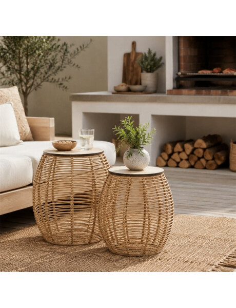 MESA AUXILIAR D42x45CM POLIRRATAN NATURAL MESA AUXILIAR D42x45CM POLIRRATAN NATURAL