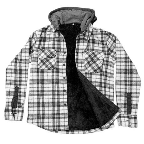 Campera Camisa Leñadora Cangurito Capucha Botones Blanco