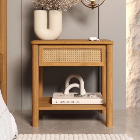 MESA DE LUZ MADERA MACIZA RATAN 2 CAJÓN DORMITORIO MESA DE LUZ MADERA MACIZA RATAN 2 CAJÓN DORMITORIO