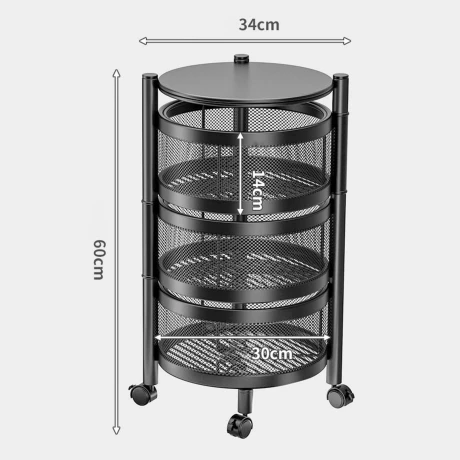 Carrito Organizador Metálico 3 Estantes Con Ruedas 360° Alto 60Cm x Ø 34Cm Carrito Organizador Metálico 3 Estantes Con Ruedas 360° Alto 60Cm x Ø 34Cm