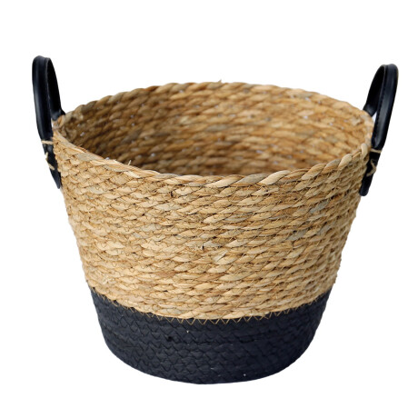Cesto Canasto de Fibra Natural c/Asa Paramount Deco Ø28x22Cm Negro