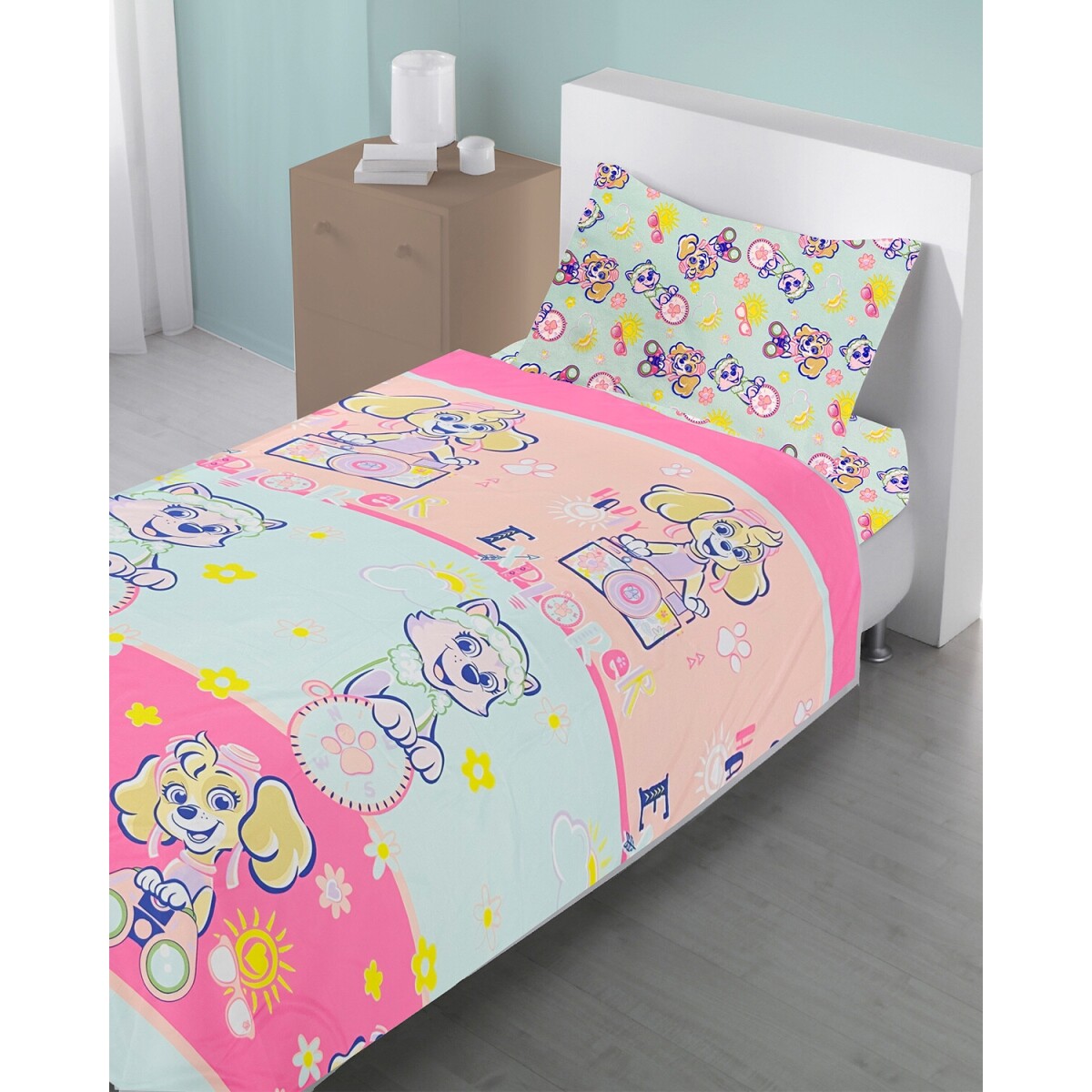 Juego de Sábanas Estampadas 1 Plaza Infantiles Diseño Paw Patrol Rosa 