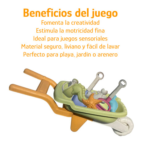 Set Juego De Playa Infantil 8 Piezas Con Carretilla y Moldes Verde