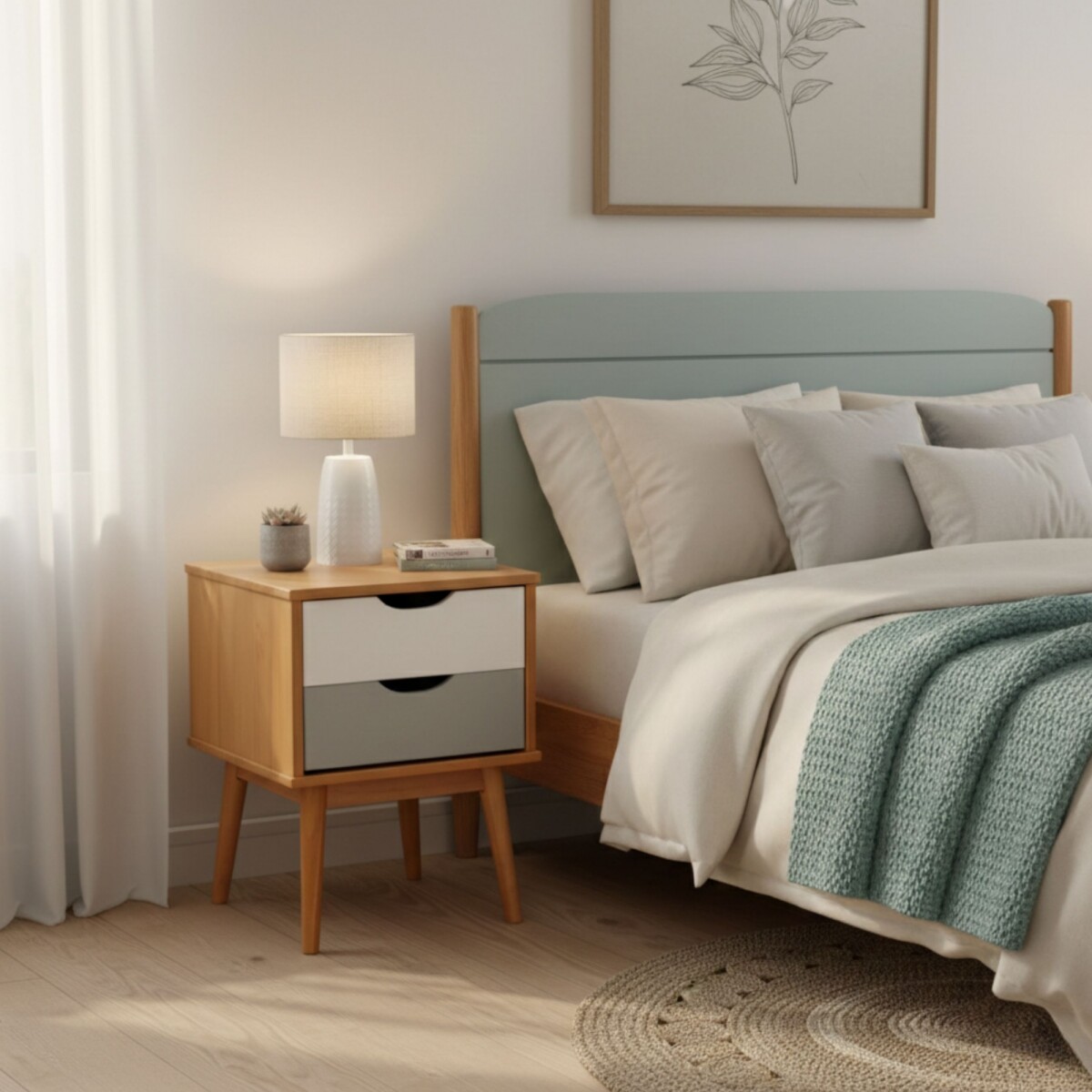 Mesa De Luz 2 Cajones - Linea Nordica 