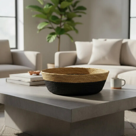 Cesto Canasto de Fibra Natural Paramount Decoración Ø30x9Cm Negro