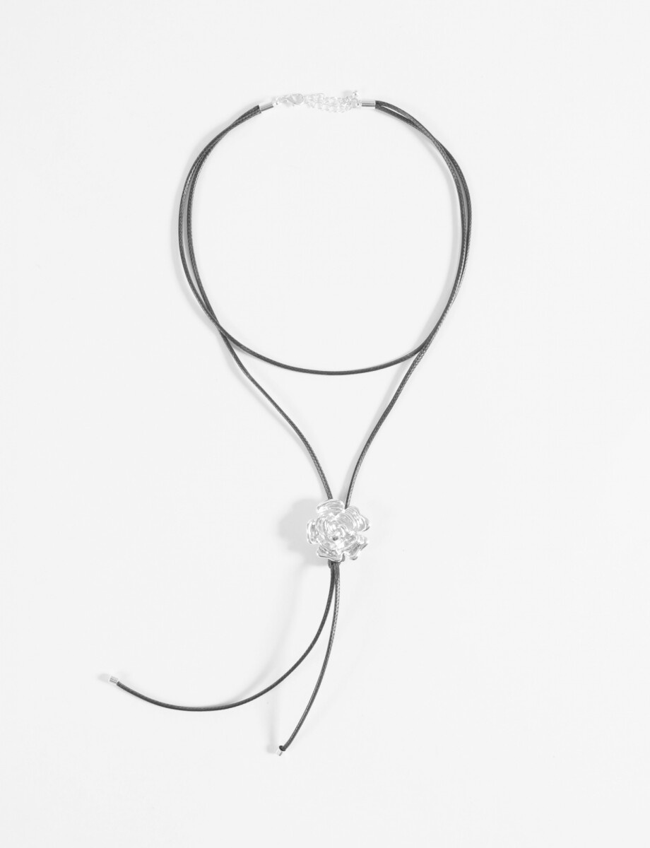 Collar cordón rosa metálica - negro 