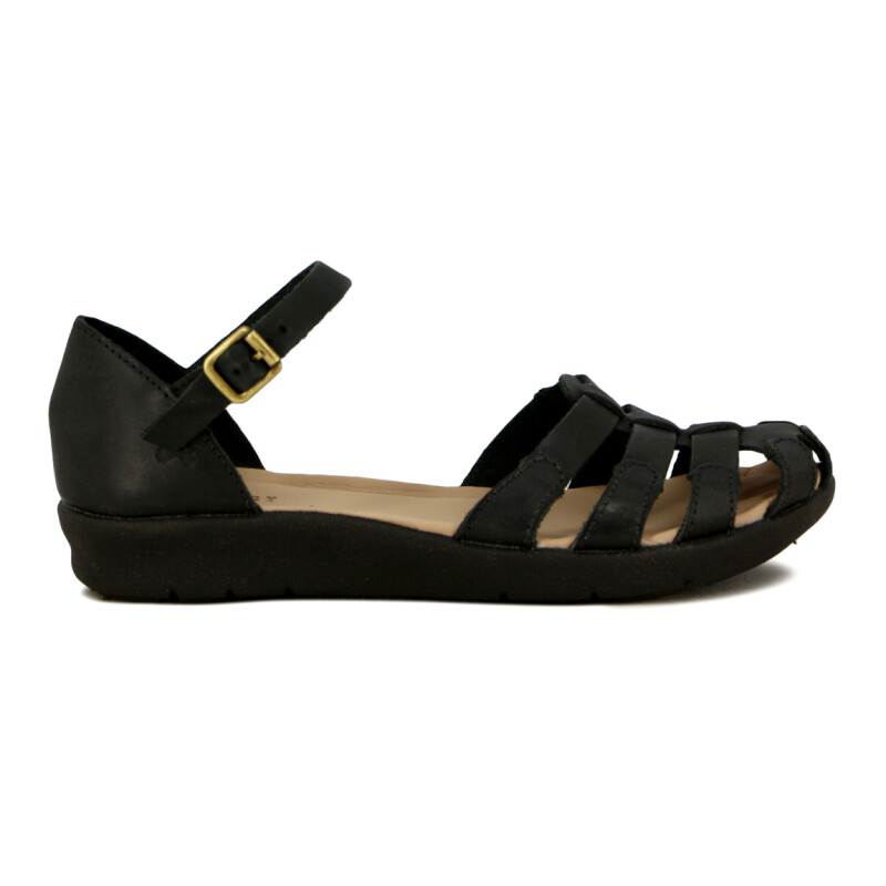 Country Sandalia C/talon Cuero Y Capellada Tiras Cuero Negro