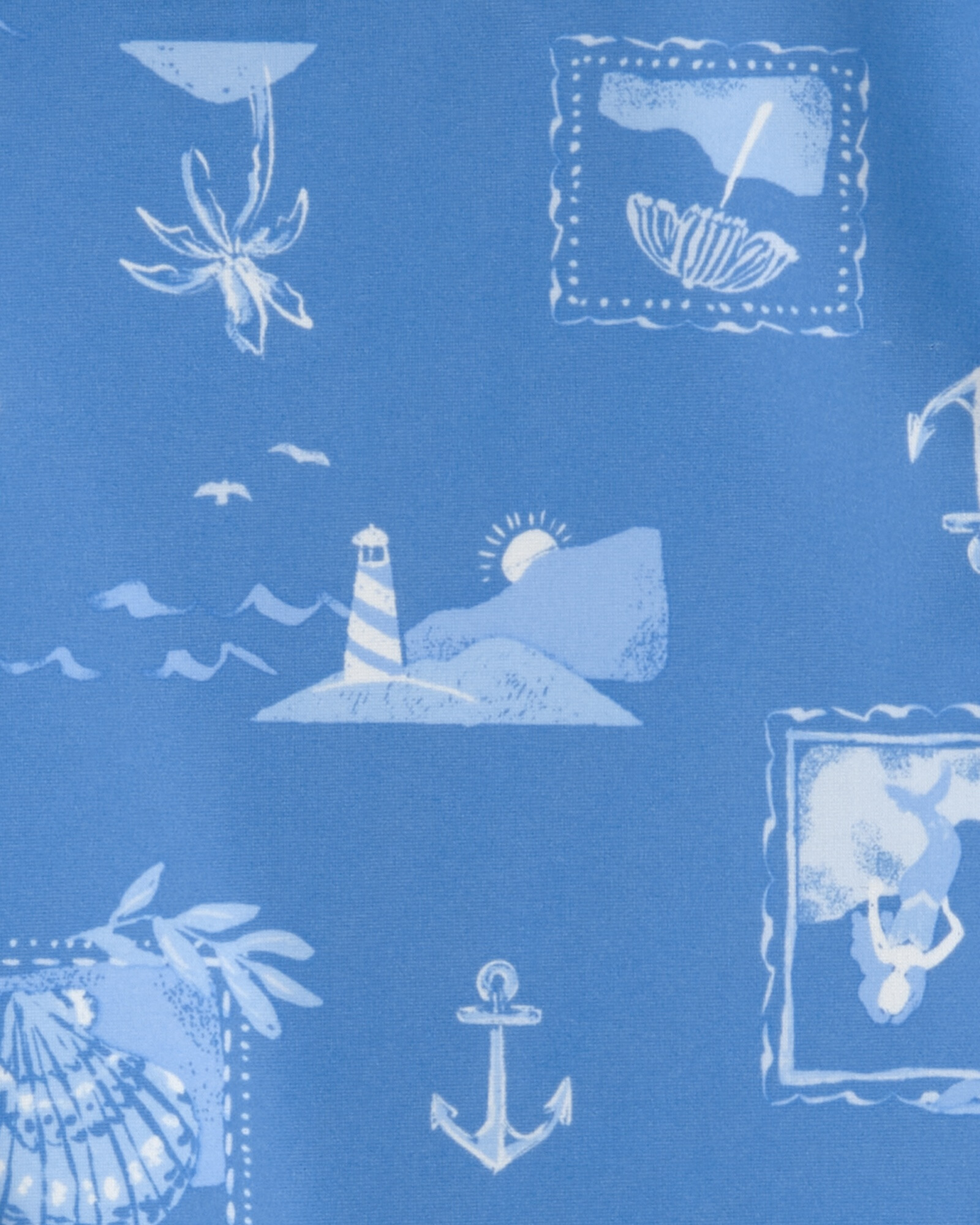 Malla de baño tres piezas, manga larga, con protección UPF 50+, azul, diseño a rayas y costero Sin color