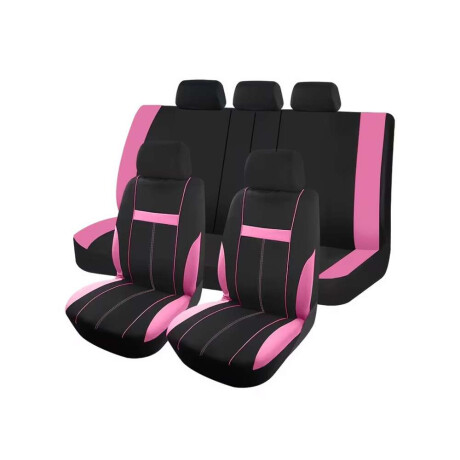 Cubreasientos De Tela 9 Piezas Negro Con Franjas Rosas