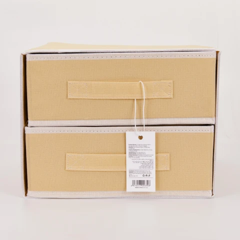 CAJA DE ALMACENAMIENTO DE TELA NO TEJIDA DE 2 CAPAS CON 2 CAJONES (BEIGE) CAJA DE ALMACENAMIENTO DE TELA NO TEJIDA DE 2 CAPAS CON 2 CAJONES (BEIGE)