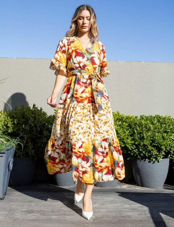 Vestido Maxi Printed MULTI/AMARILLO