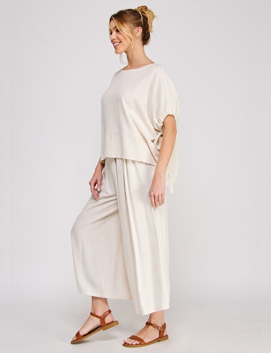 Pantalon Crop Lino - Beige Claro 