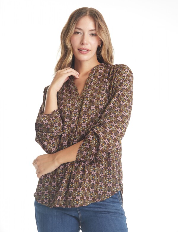 Blusa Esc V Printed MARRON/MULTI