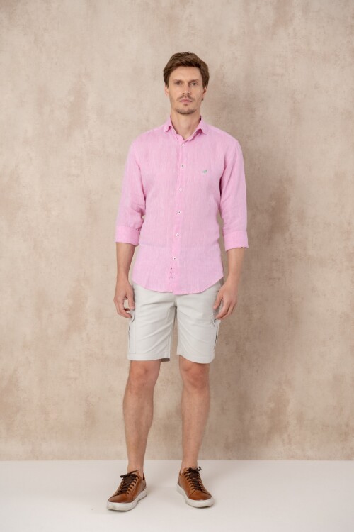 Camisa Lino Hudson Collar Rosa oscuro