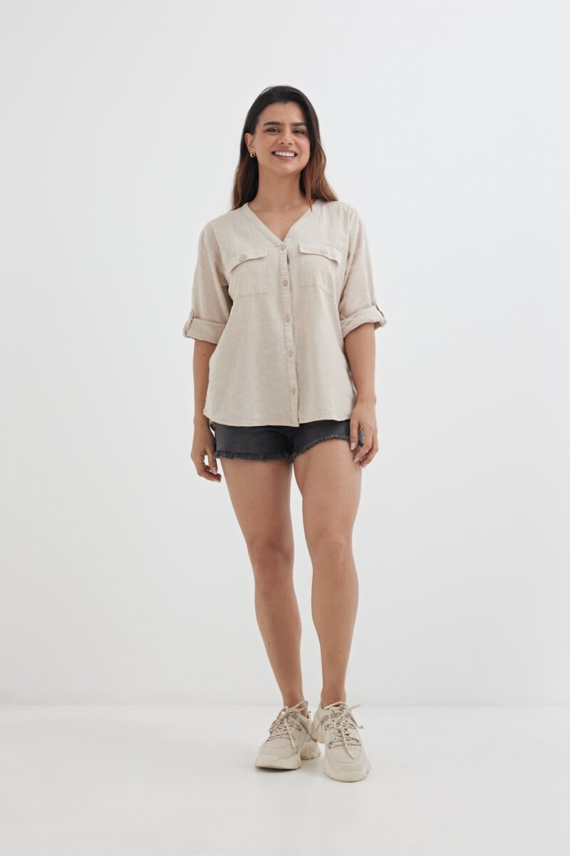 Camisa mangas 3/4 escote en V BEIGE