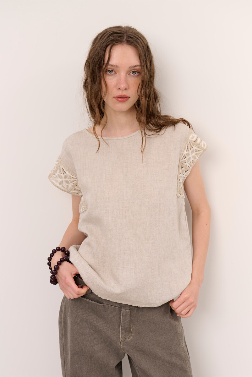 BLUSA LINO CROCHET - BEIGE 