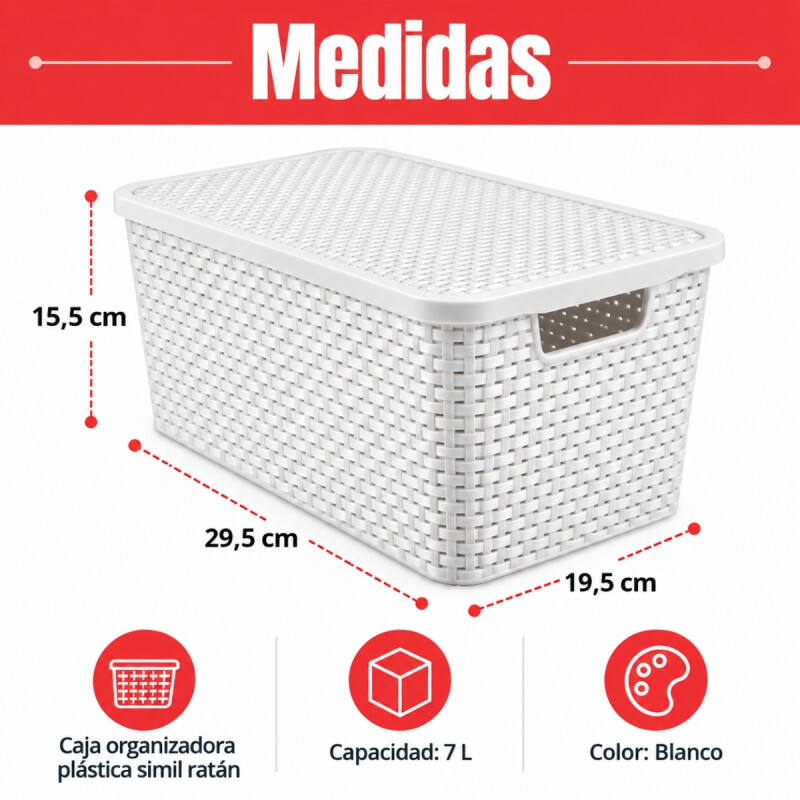 Caja simil ratán 7 lts BLANCO