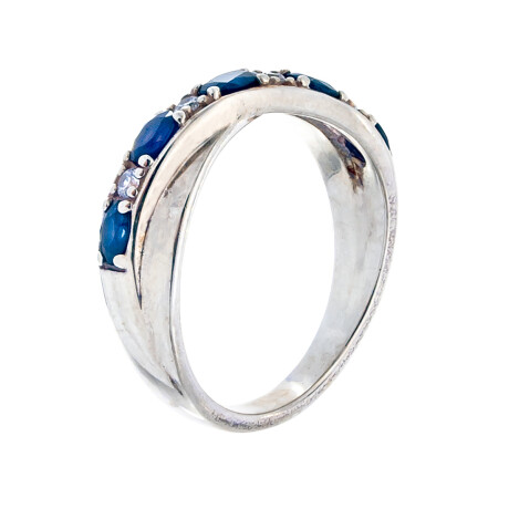 Anillo de plata 925, circonias y záfiro Anillo de plata 925, circonias y záfiro