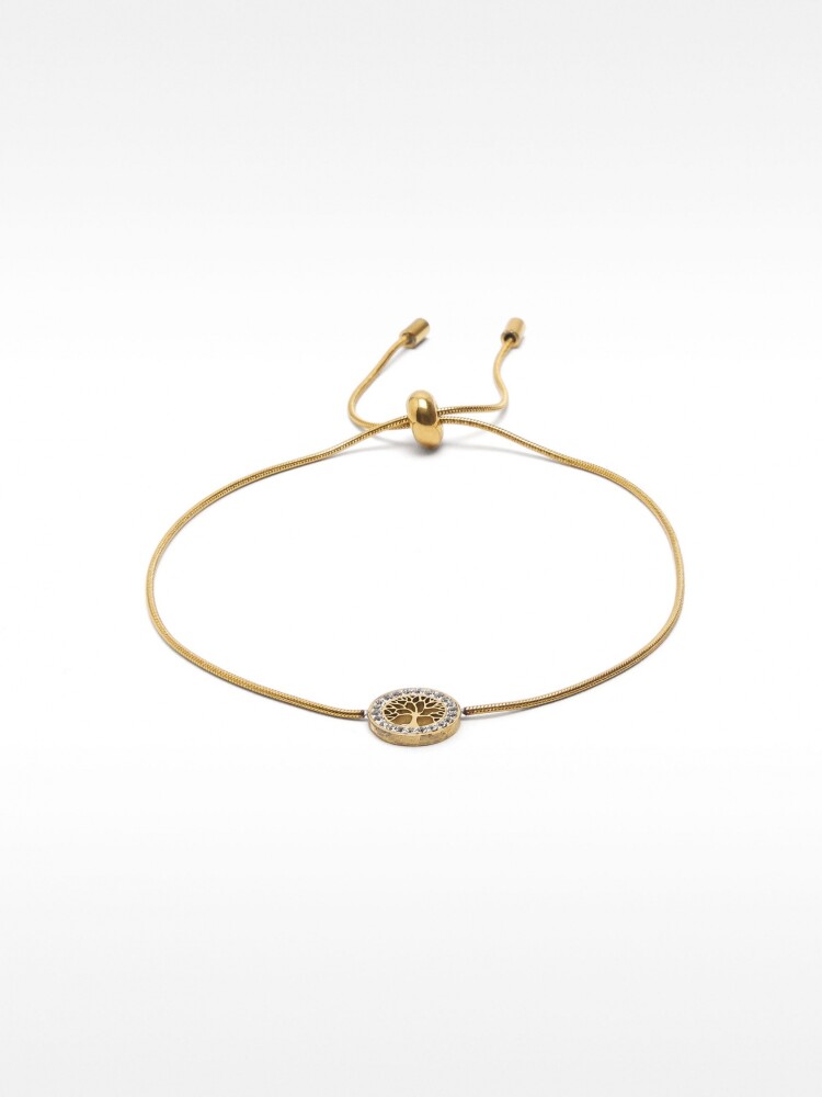 Pulsera De Cadena Serpiente Con Árbol De La Vida - Acero Inoxidable dorado