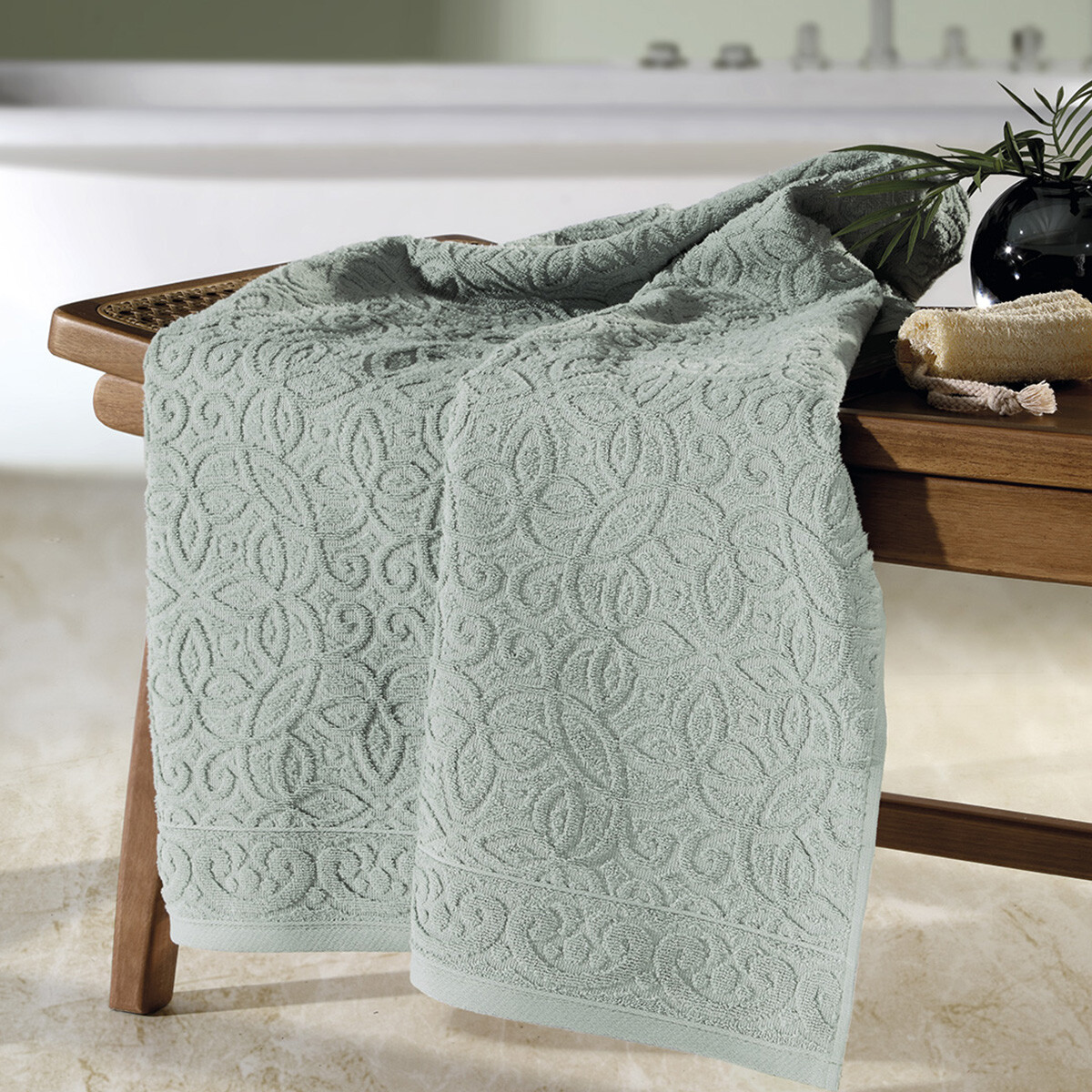 Toalla Baño Dohler Jacquard Provenza 70 x 140 cm 100% Algodón - VERDE CLARO 