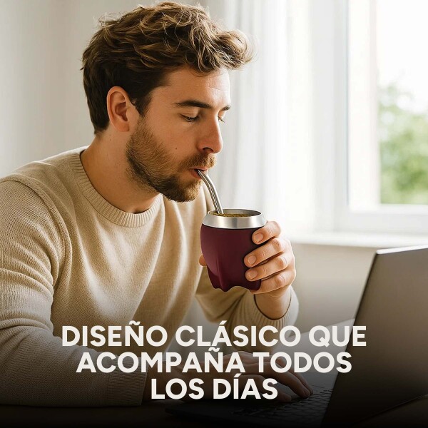 Mate Clásico de Acero Inoxidable Diseño Clásico Duradero Color Bordo