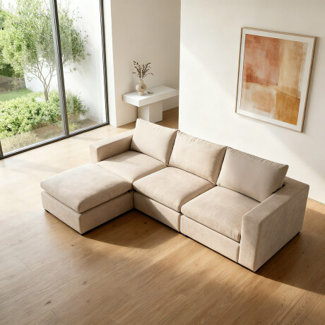 Sofá Modular Conecta (4 módulos) - Tela Microfibra TC 1010 (Beige)