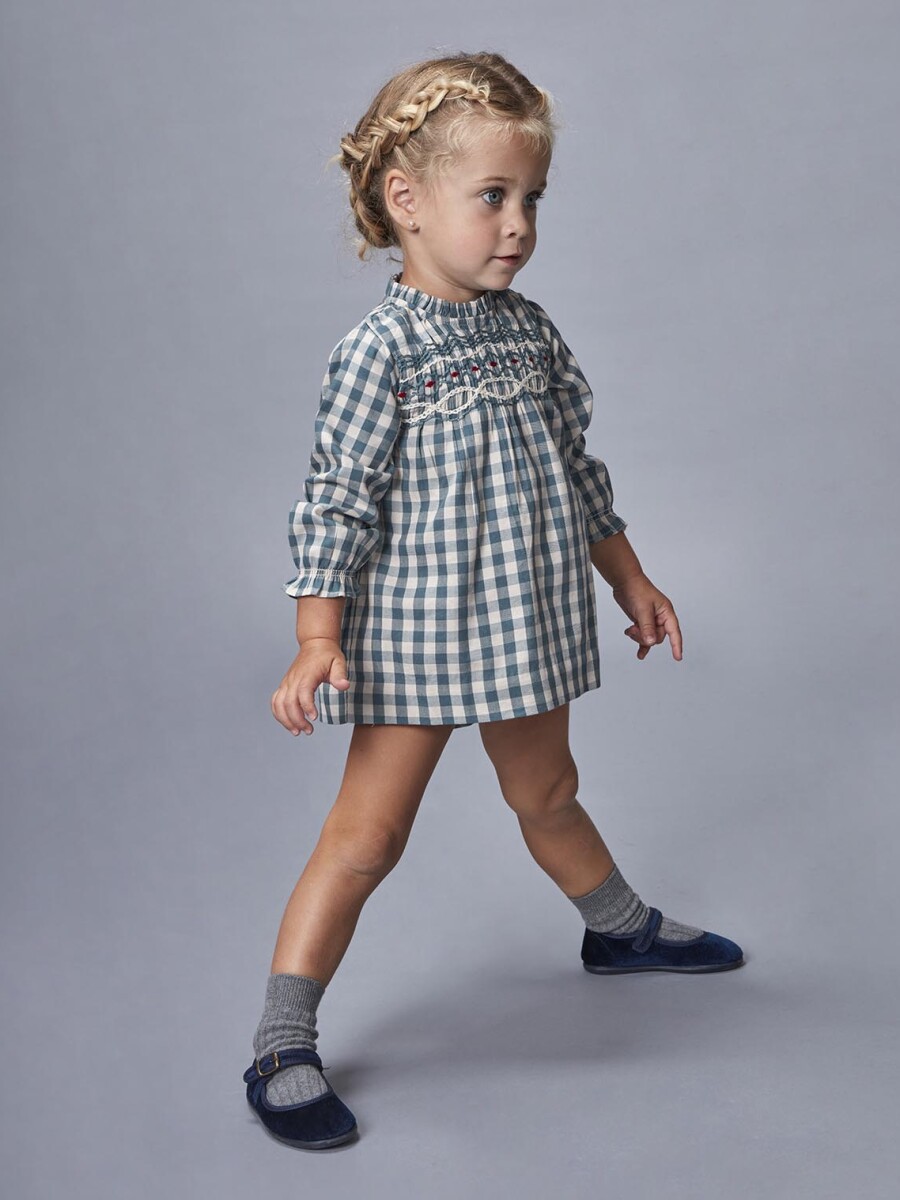 Vestido Cuadros Con Bobo Petroleo