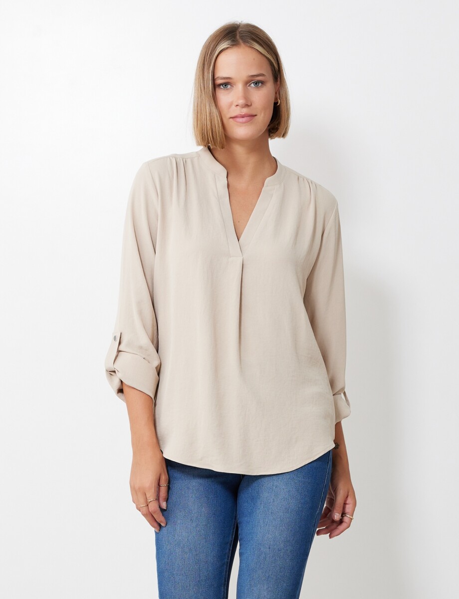 Blusa Escote V - Beige 