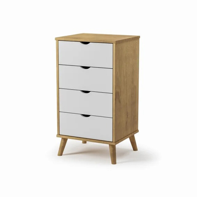 Cómoda en madera maciza con patas - 4 cajones BLANCO