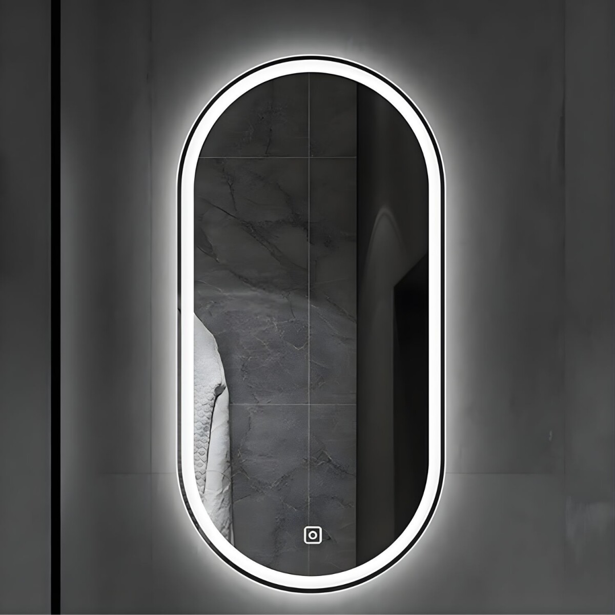 Espejo Vertical Lumax Moddy Marco Ovalado y Luz Led 50x70cm - Negro 