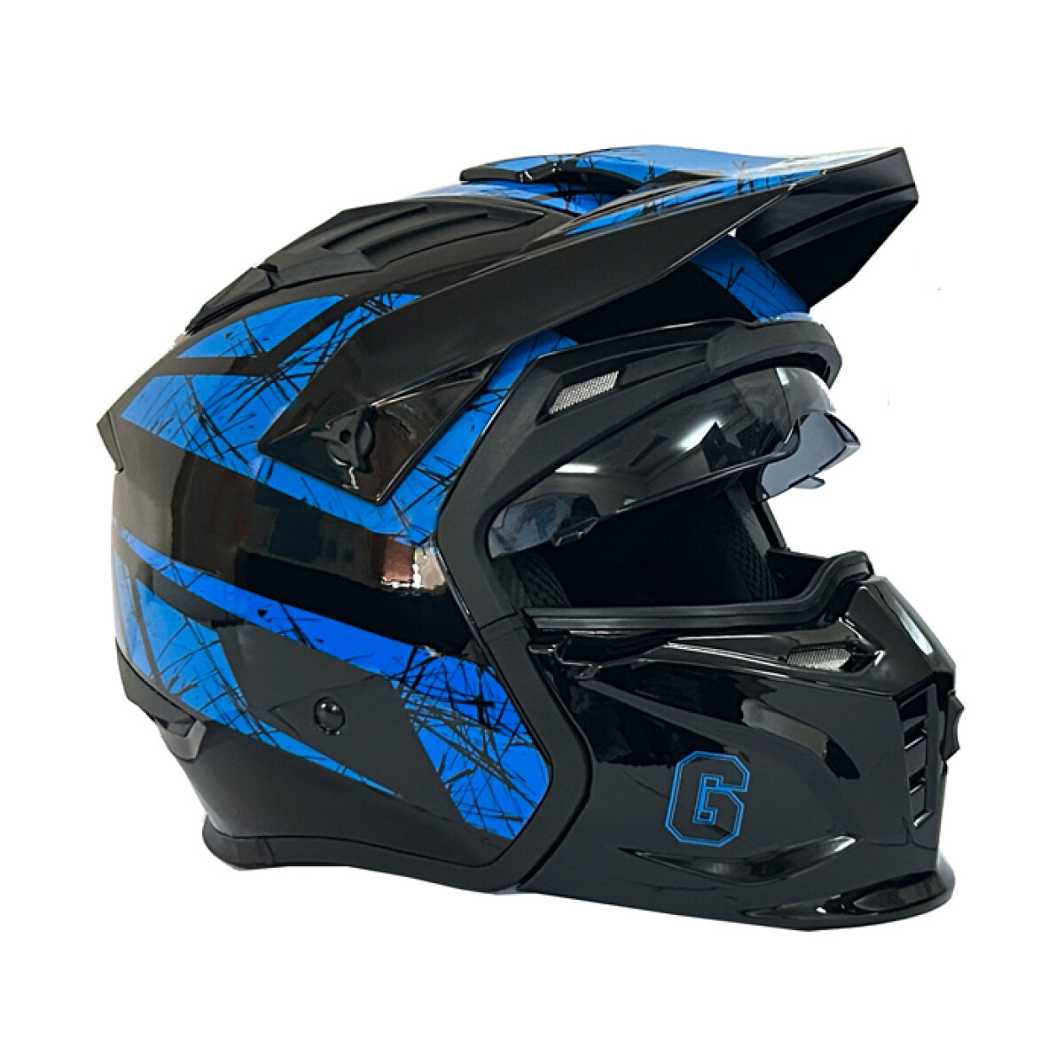 CASCO DE MOTO RUSH INTEGRAL MODULAR - NEGRO/AZUL 