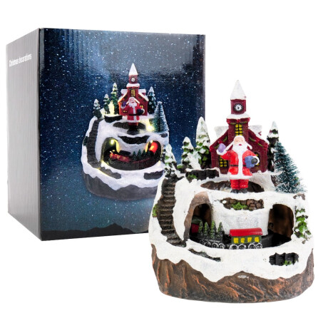 Adorno navideño con iglesia y tren con luz, sonido y movimiento Adorno navideño con iglesia y tren con luz, sonido y movimiento