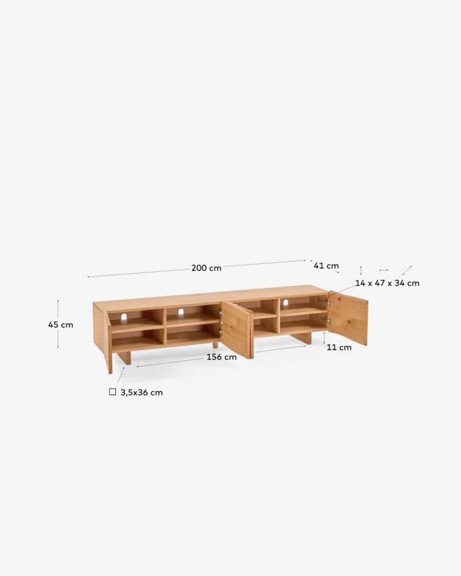 Mueble TV Rasha 4 puertas de chapa de roble con acabado natural 200 x 45 cm Mueble TV Rasha 4 puertas de chapa de roble con acabado natural 200 x 45 cm