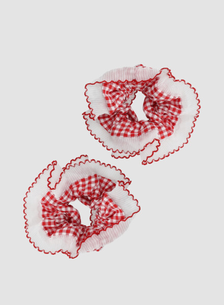 Pack x 2 gomita de pelo plizada cuadrille Rojo