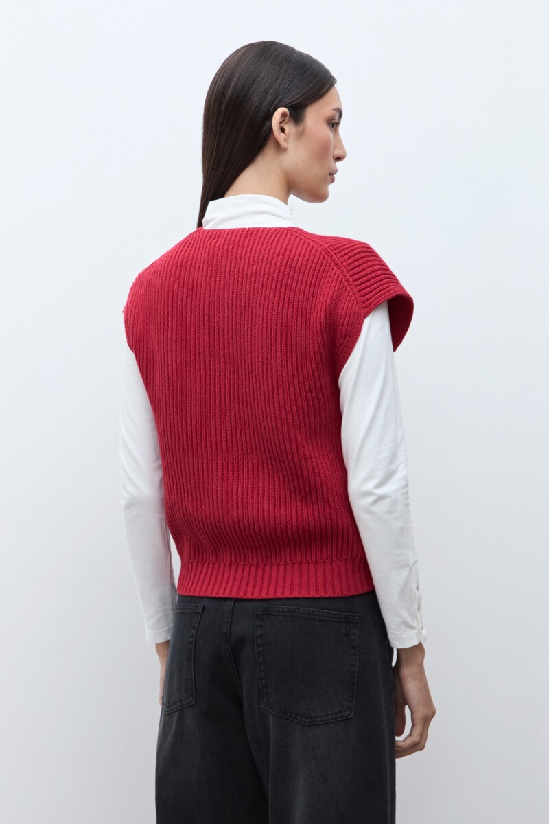 Chaleco tejido con botones rojo
