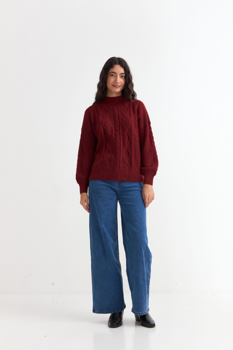 Sweater escote redondo con ochos ROJO