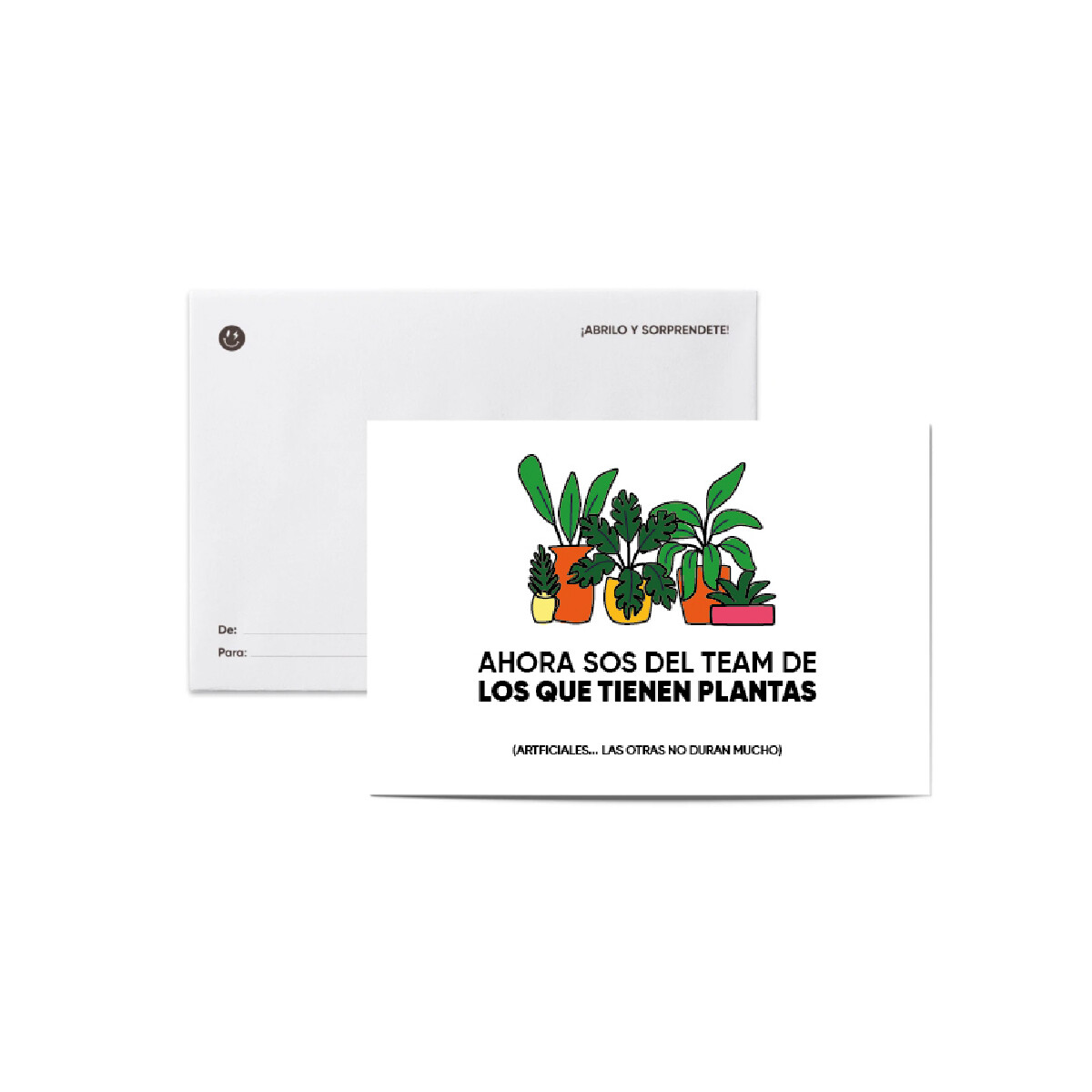 Tarjeta smile con sobre "Team plantas" 