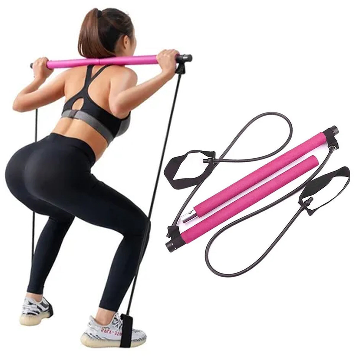 Set Barra Pilates C/Bandas Gym Yoga Entrenamiento 