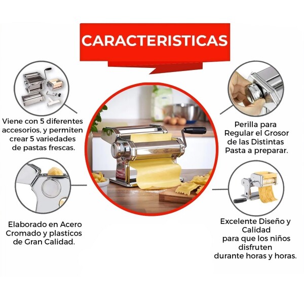 Maquina Para Hacer Tallarines Pastas Ravioles Y Estirar Masa Variante Color Plateado