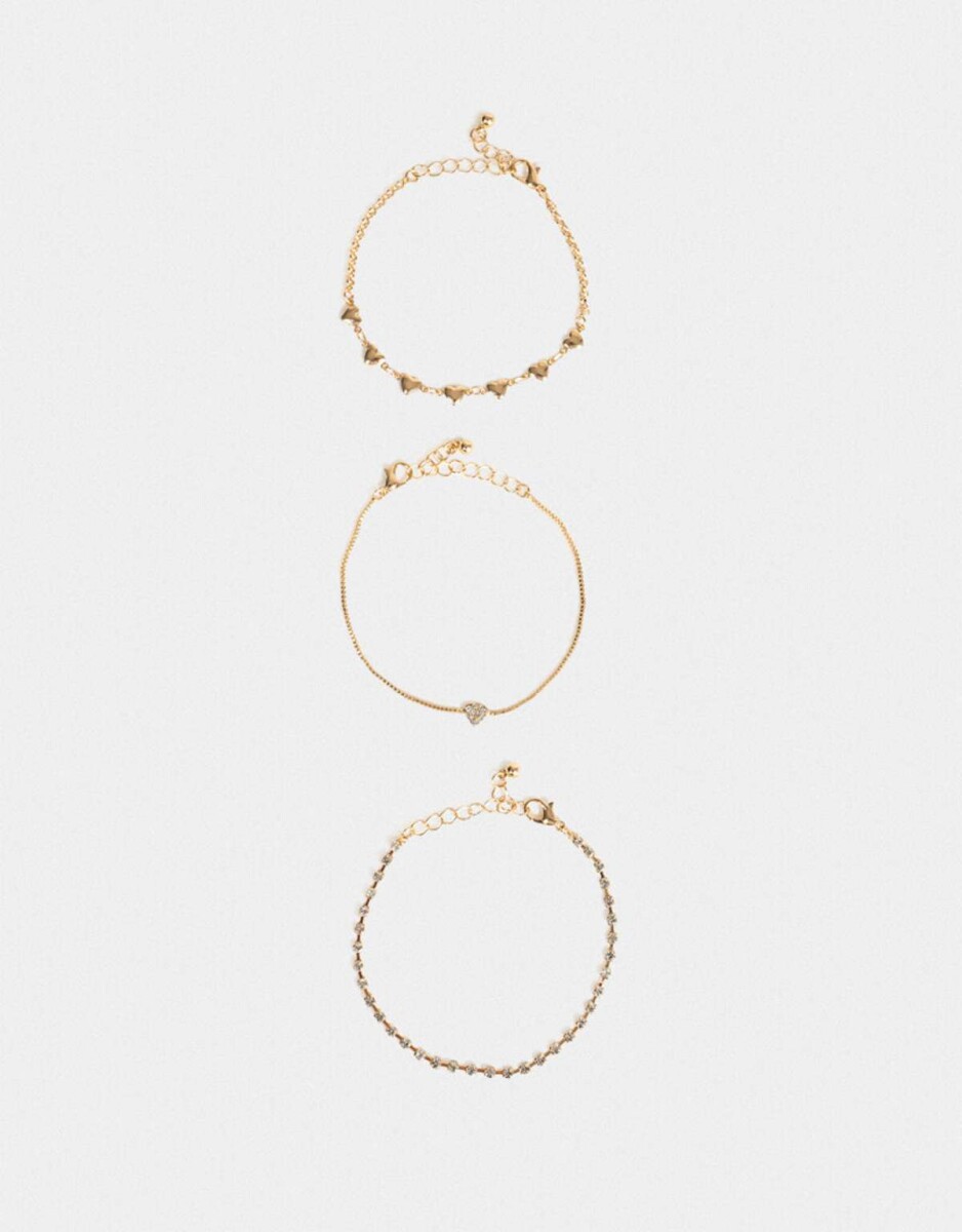 Set De Pulseras Con Corazones - Dorado 