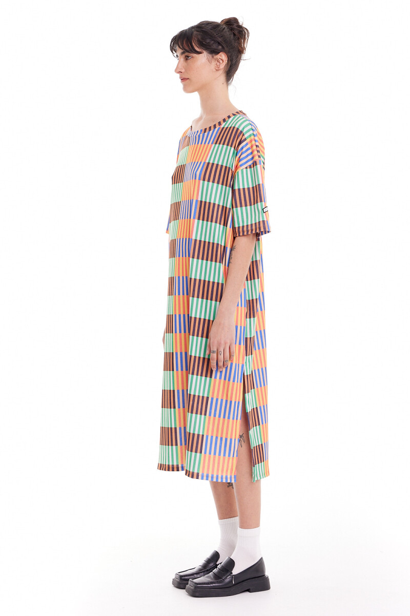 Vestido Pad Print Stripes Multi